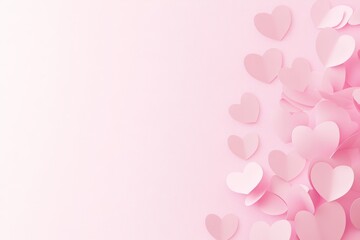 Obraz premium Heart-shaped paper hearts scattered over a pink background, perfect for adding romantic or Valentine's Day-themed designs.