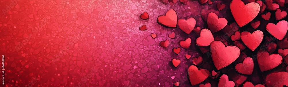 Poster red background with hearts of various sizes and shades, creating an enchanting valentine's day backd