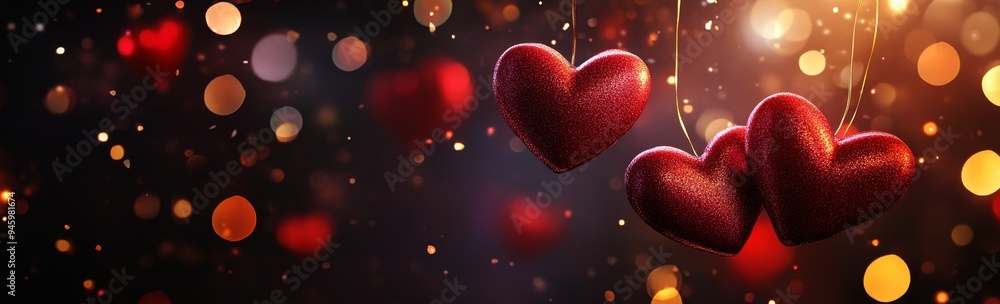 Poster valentine's day stock image with a large red background and many small hearts