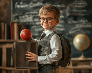 Portret chłopca w szkole. Pierwszy dzień w klasie.