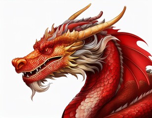 Red dragon isolated on white white background. Generative AI