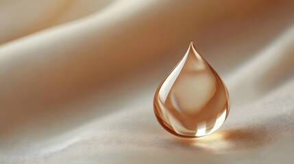 Fototapeta premium A refined drop of serum with a delicate glow, elegantly positioned on a soft beige background. The image emphasizes the drop’s clarity and the gentle light surrounding it.