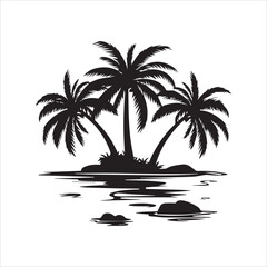 palm tress and water silhouette vector