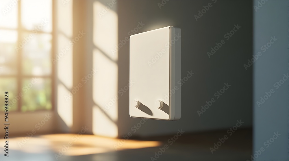 Poster conceptual digital artwork depicting a light switch floating in mid air symbolizing the power of con