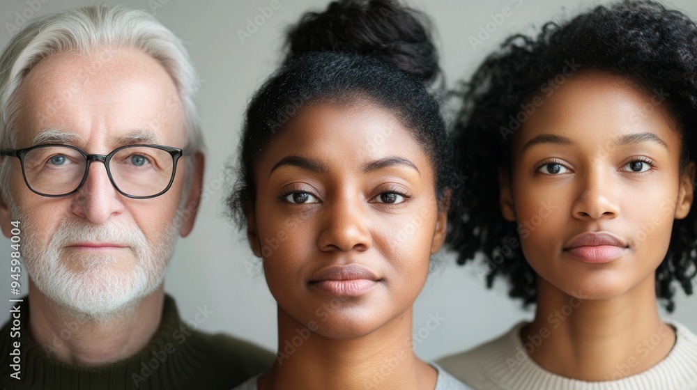 Leinwandbilder three individuals of different ages and backgrounds stand closely together, showcasing a sense of un