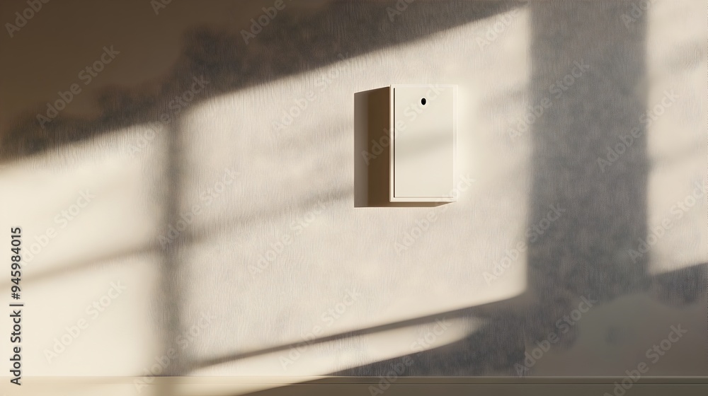 Poster a conceptual image showcasing a light switch floating in mid air with ample copy space surrounding i