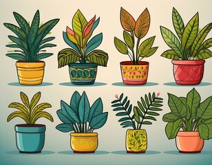 Set of house plants illustrations cartoon