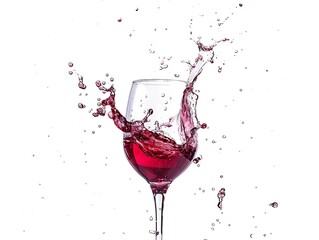 Red wine splashing out of a glass, isolated on white background