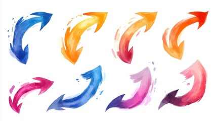 set of curved multi-colored arrows on a white background