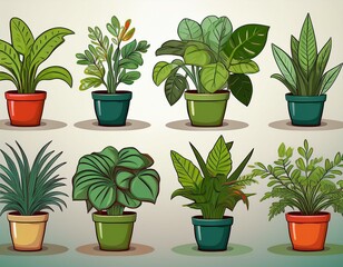 Fototapeta premium Set of house plants illustrations cartoon