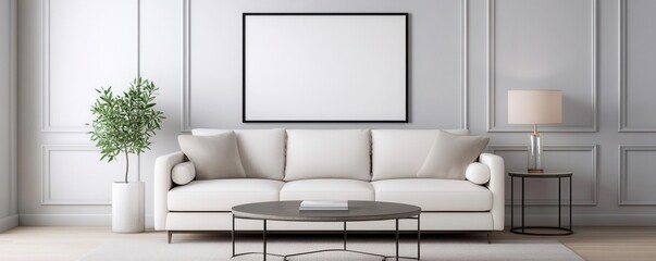 Chic living room with stylish decor, modern lighting,