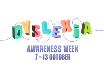 Dyslexia awareness week banner. 3D letters with tangled line vector illustration. Learning difficulties disorder concept poster.