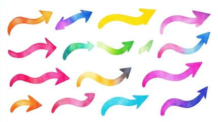 set of curved multi-colored arrows on a white background