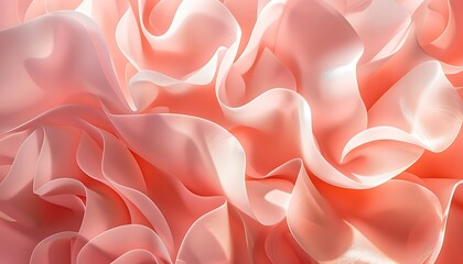 Soft coral pink abstract pattern resembling delicate petals with soft light and shadow play, creating a serene atmosphere.