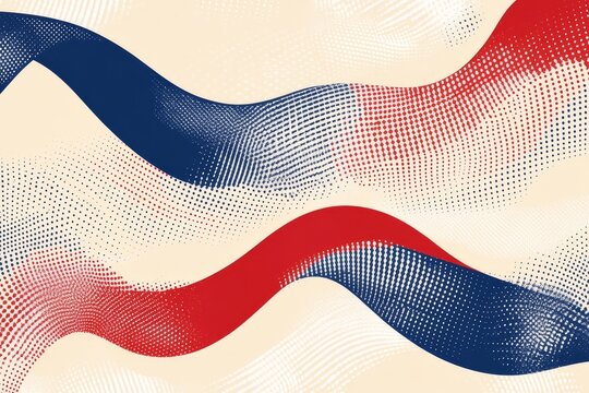 The minimalist design features clean lines that create an elegant pattern on a red, white, and blue background
