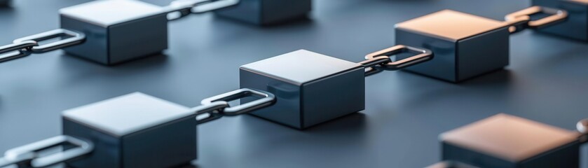 Blockchain technology concept with interconnected digital blocks, finance, decentralized networks