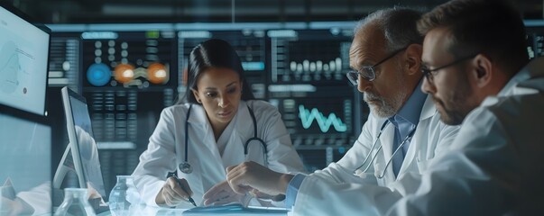 Diverse Team of Medical Professionals Analyzing Healthcare Insurance Data on Digital Interface