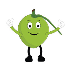Cute coconut mascot cartoon posing. Vector illustration, Happy Coconut Character Summer Design with a straw, a slice of lemon and a small umbrella, while others gave a thumbs up