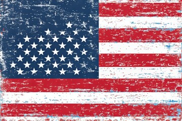 Fototapeta premium The USA flag symbol is symbolized by a blue background with red and white stripes and stars arranged in vertical lines.