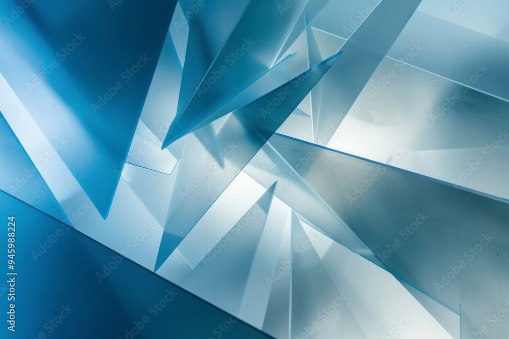 Poster abstract geometric shapes against an angular blue gradient background.