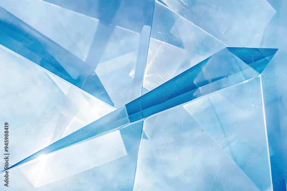Poster abstract geometric shapes against an angular blue gradient background.