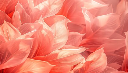 Soft coral pink abstract pattern resembling delicate petals with soft light and shadow play, creating a serene atmosphere.