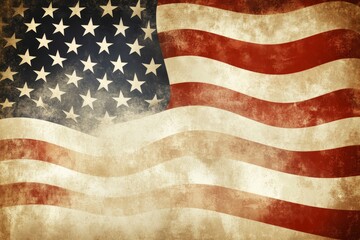 The background features a blue background with red and white stripes at the bottom, featuring a pattern of stars in an American flag design.