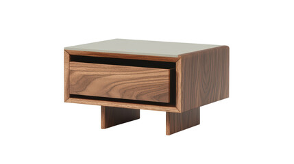 Modern wooden nightstand with sleek design and single drawer, showcasing blend of functionality and style. 