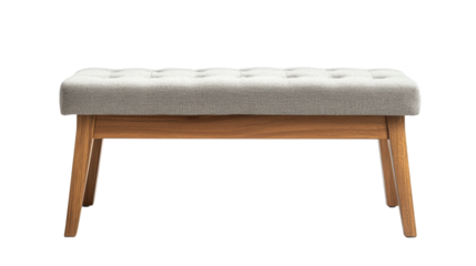 Stylish and modern bench with tufted fabric seat and wooden legs, perfect for adding comfort and elegance to any space. 
