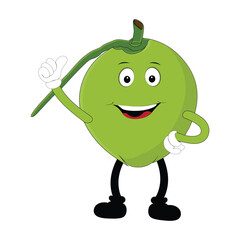 Coconut mascot, Summer Design Illustration of Happy Coconut Mascot Character with straw, lemon slice and small umbrella, while another gives thumbs up