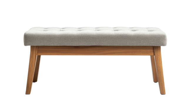 Stylish and modern bench with tufted fabric seat and wooden legs, perfect for adding comfort and elegance to any space. 