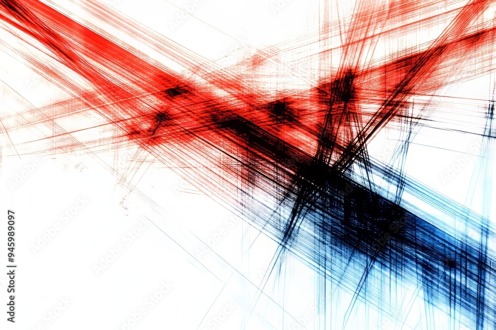 Aufkleber this abstract digital glitch pattern features red and blue lines on a white background, and features