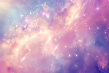 Whimsical celestial scene featuring angular shooting stars against a gradient background.