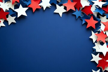 Stock image of red, white, and blue stars border with empty center for writing on solid background