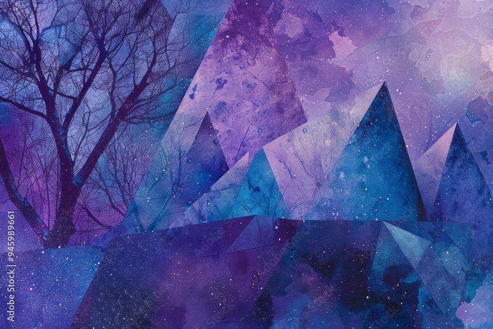 Poster surreal digital collage featuring angular shapes against a gradient background.