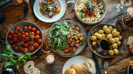 Fresh Salad Ingredients Arranged on a Blue Tabletop