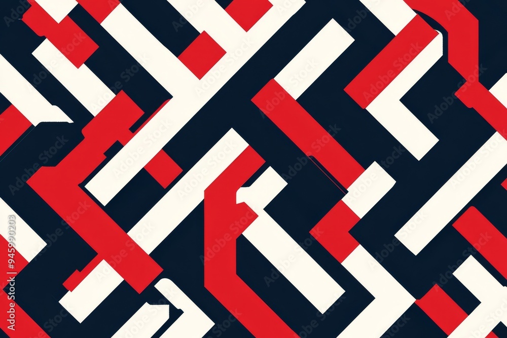 Poster the pattern is composed of blue, red, and white lines that form an intricate maze design. the backgr