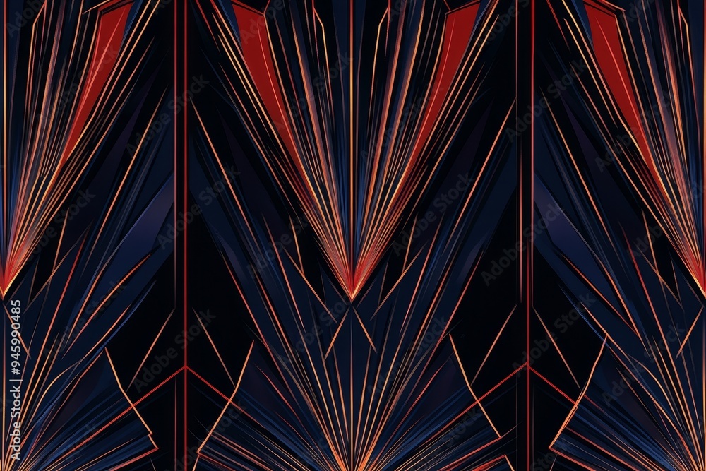 Poster it resembles an optical illusion or maze pattern with bold, symmetrical lines in blue and red.