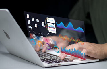 Data analyst working on dashboard with chart virtual screen. concept of presenting data to analyze...
