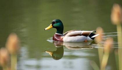 Fototapeta premium Peaceful pond moment with a mallard duck