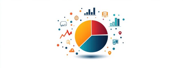 Pie chart breaking down marketing budget allocation: A pie chart breaking down marketing budget allocation, with icons representing different channels