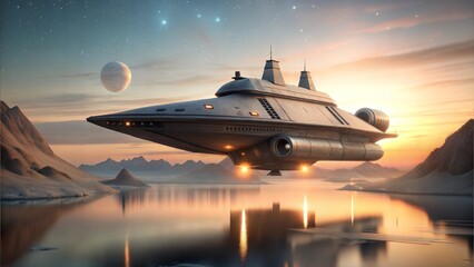 a spaceship with calm conditions illustration background