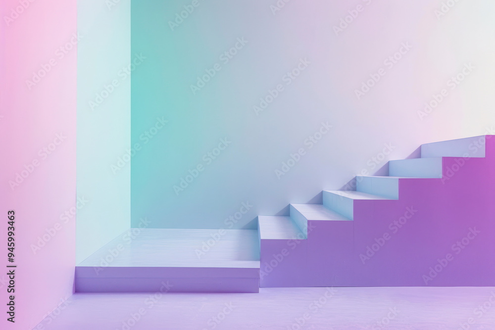 Poster minimalist design elements arranged against an angular gradient background.