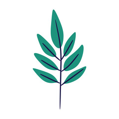 Simple, stylized branch with multiple green leaves and a dark blue stem. Perfect for minimalist designs, branding, and social media graphics.