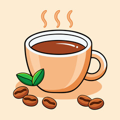 Hot coffee cup with beans stock illustration