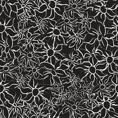 Black and white lily garden seamless pattern.