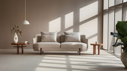 Modern Minimalist Living Room with Beige Sofa and Natural Light