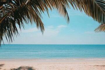 Naklejka premium Summer Resort Beach Sea Relax Travel Vacation Palm Tropic Copy Space Banner Background Hotel , ai