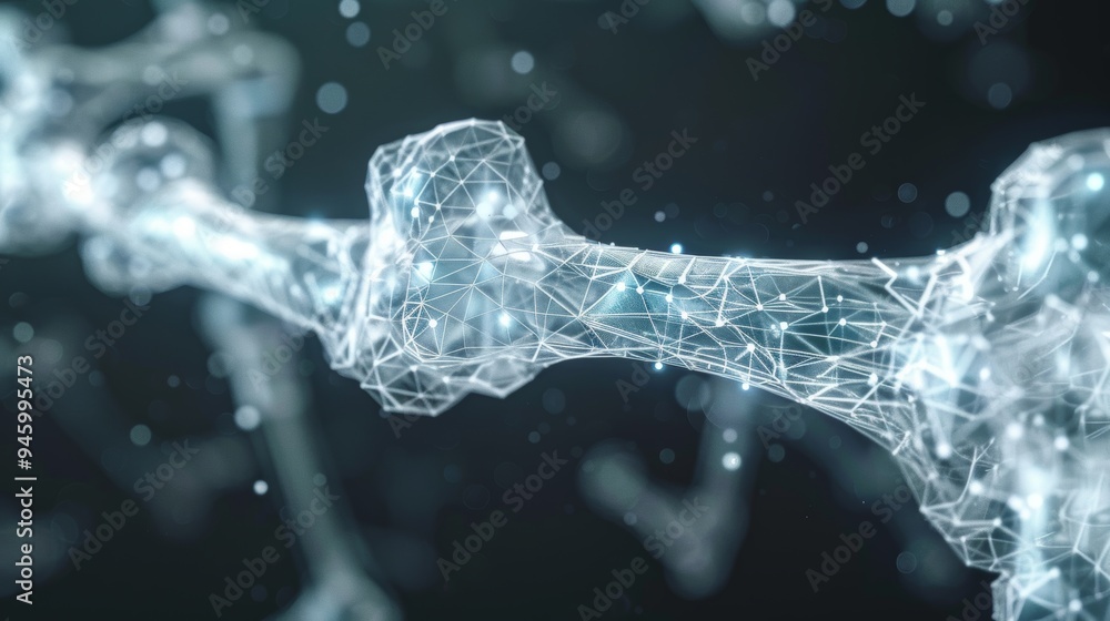Wall mural abstract representation of bone structure, composed of interconnected nodes and lines, with a glowin