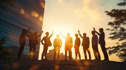 Fototapeta premium Businessmen standing on mountain peak, success, achievement. Man in suit, confident, strong, determined, standing on top, looking out. Business leaders at work, teamwork, leadership, victory, goal,